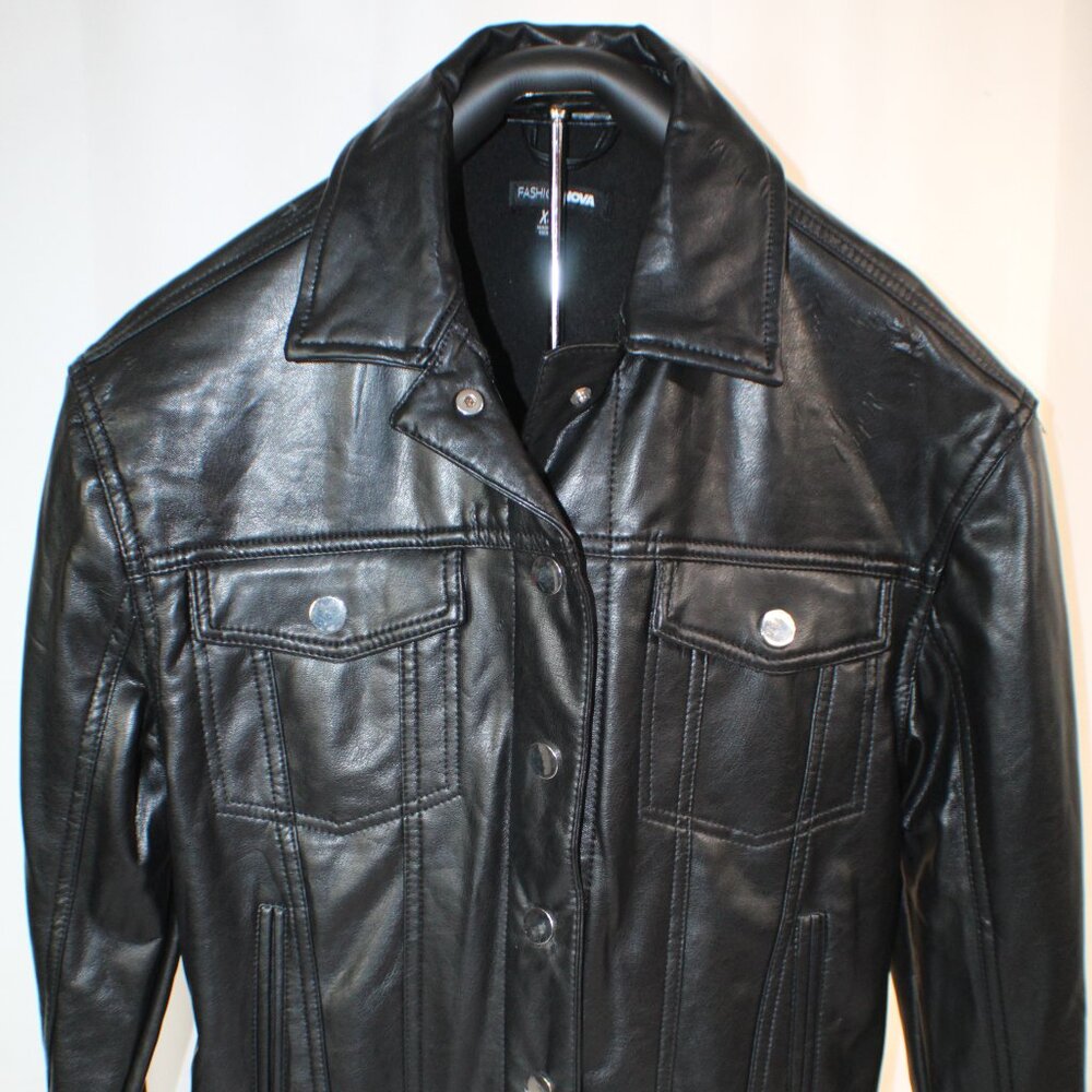 FASHION NOVA Black Faux Leather Motorcycle Jacket Vegan Coat Women's Size XS